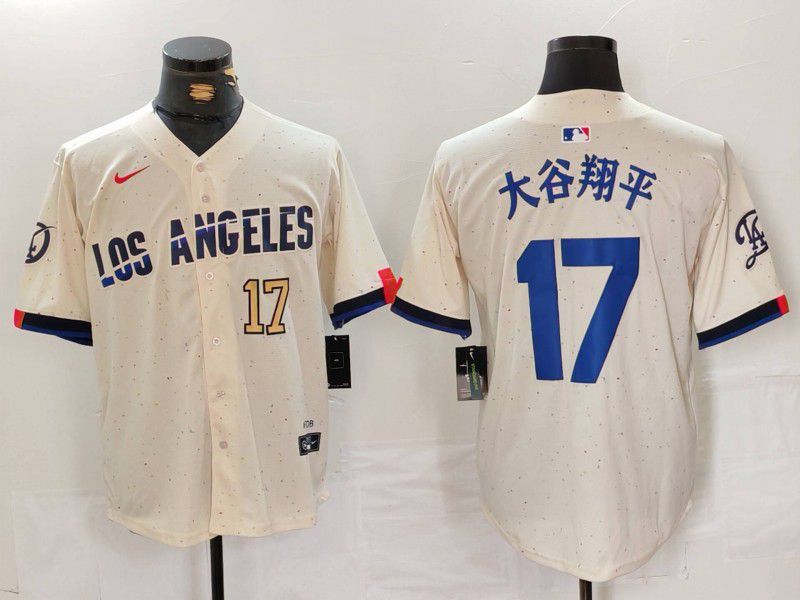 Men Los Angeles Dodgers 17 Ohtani Cream Fashion Nike Game MLB Jersey style 6291